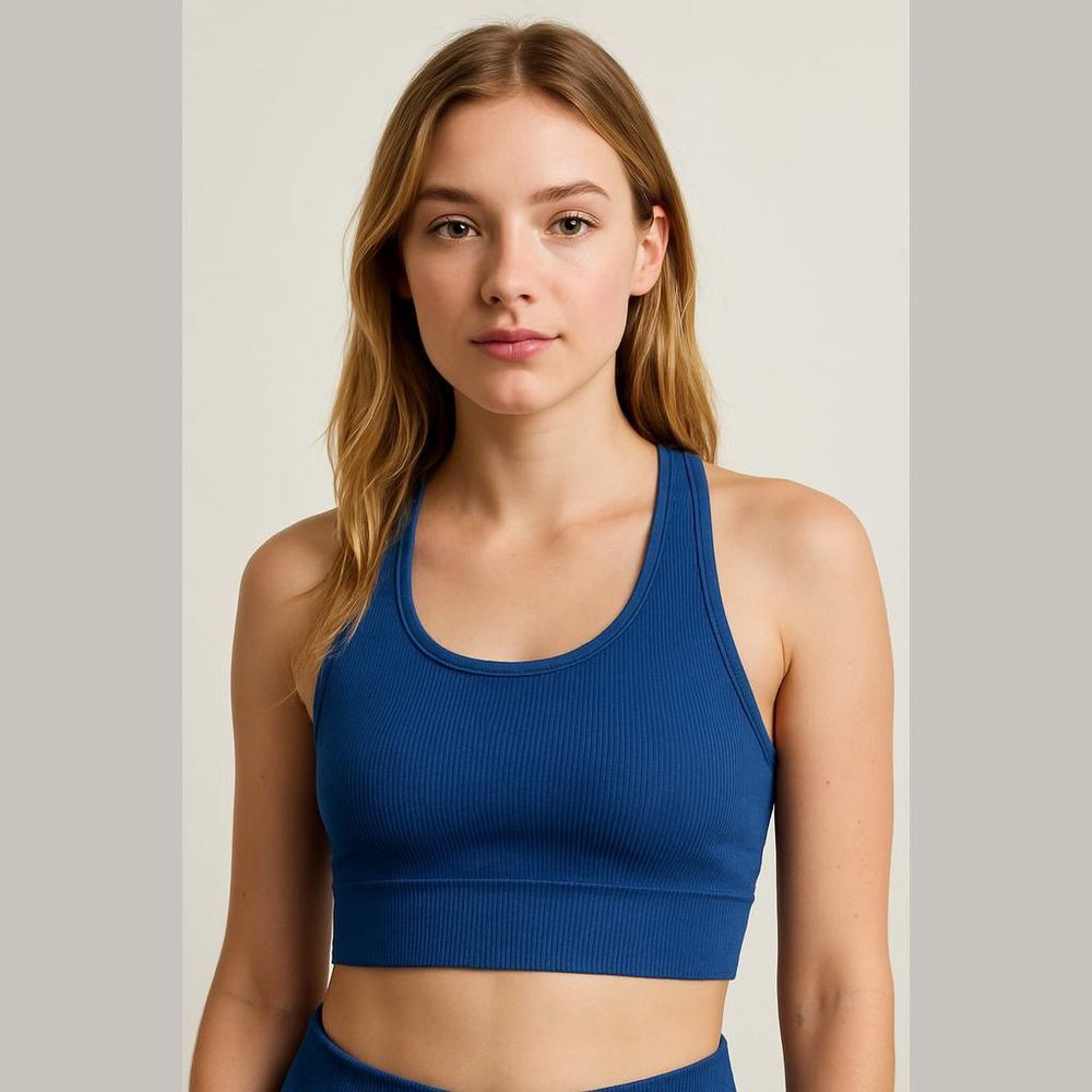 It's Blue Ribbed Sports Bra - L